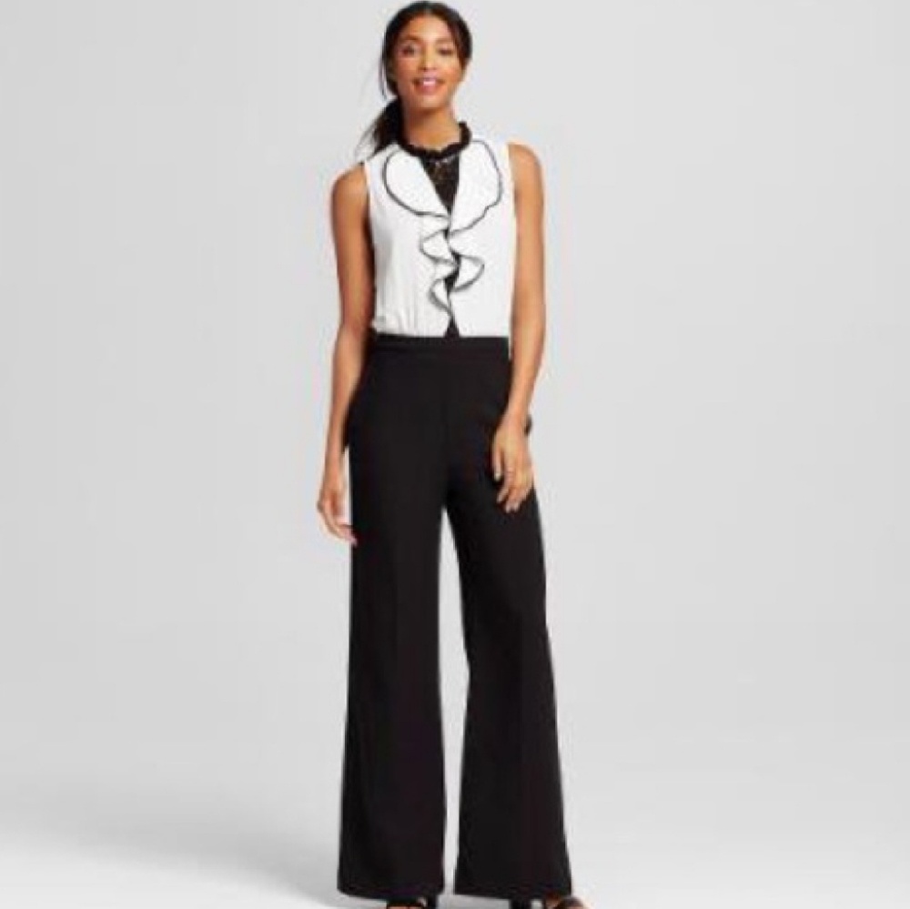 28. XOXO NWT ruffle front white and black ruffled jumpsuit